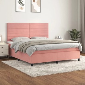 Κρεβάτι Boxspring με Στρώμα Ροζ 180x200 εκ. Βελούδινο