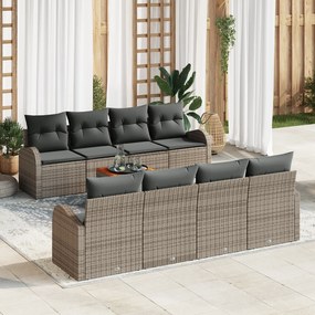vidaXL Σετ Καναπέ Κήπου 9 τεμαχίων με Μαξιλάρια Γκρι Πολυ Ράτταν Ακακία