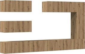 vidaXL Σετ ντουλαπιών τηλεόρασης 7 τεμαχίων Επιτοίχιο Τεχνικής Δρυς