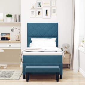 vidaXL Κρεβάτι Box Spring με Στρώμα & Μπάγκο Σκούρο Μπλε 90x200 εκ Βελούδο