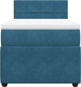 vidaXL Κρεβάτι Boxspring με Στρώμα Μπλε 90x200 εκ. Βελούδινο