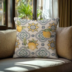 Beauty Home Μαξιλαροθήκη ΣΤΟΦΑ ΛΕΜΟΝΙΑ ΣΕ ΦΟΝΤΟ ΜΕ ΠΛΑΚΑΚΙΑ 40 x 40 cm