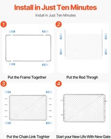 VEVOR Chain Link Fence Gate Fit 2.2-6 ft x 6 ft Garden Gate Posts Not Included