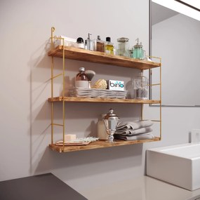 Wall Shelf 3'lü Duvar Rafı, Kitaplık Gold
Brown