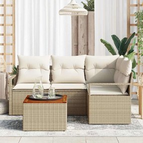 vidaXL Σετ Καναπέ Κήπου με μαξιλάρι 5 pcs Μπεζ Πολυ ράταν