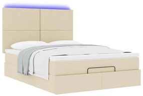 vidaXL Οθωμανικό κρεβάτι με στρώμα & LEDs Cream 140x190cm Ύφασμα