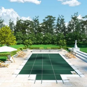VEVOR Pool Safety Cover Fits 16x32ft Rectangle Inground Pools, Safety Pool Cover with 4x10ft Center End Step, Mesh Solid Pool Cover with Drainage Holes for Swimming Pool, Winter Safety Cover, Green