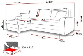 Γωνιακός Καναπές Comfivo 203, Λειτουργία ύπνου, Αποθηκευτικός χώρος, 238x147x80cm, 117 kg, Πόδια: Πλαστική ύλη | Epipla1.gr