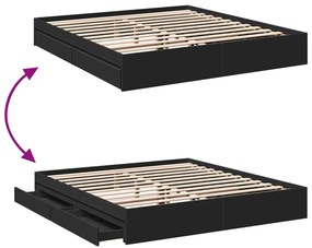 vidaXL Πλαίσιο Κρεβατιού με Συρτάρια Μαύρο 180x200 εκ Επεξεργ. Ξύλο