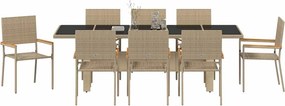 vidaXL Σέτ φαγητού για κήπο 9 pcs Μπεζ συνθετικό ρατάν