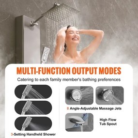 VEVOR Shower Panel Tower System 6 Modes Digital Display Stainless Steel Rainfall