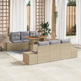 vidaXL Σετ κηπουρικής 7 τεμαχίων με μπεζ μαξιλάρια από πολυ ράτταν.