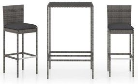 vidaXL Σετ Επίπλων Μπαρ Κήπου 3 τεμ. Γκρι Συνθετικό Ρατάν με Μαξιλάρια