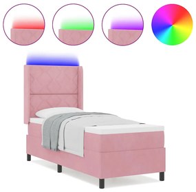 vidaXL Κρεβάτι Box Spring LED με Στρώμα Ροζ 80 x 200 cm Βελούδο