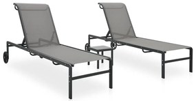 vidaXL Ξαπλώστρες 2 τεμ. από Textilene / Ατσάλι με Τραπέζι