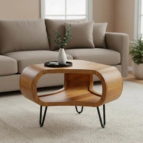 Τραπεζάκι Σαλονιού Merck απο Μασίφ Ξύλο Sheesham σε Καρυδί με Μαύρα Μεταλλικά Πόδια Φ55x38εκ. 55x55x38 εκ.