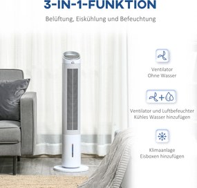 Ανεμιστήρας Water Cooling Tower with Remote Control 60W 20㎡ 30cm x 30cm x 100,8cm 3 Modes White