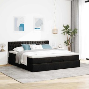 vidaXL Οθωμανικό κρεβάτι με στρώματα &amp; LEDs Μαύρο 200x200cm ύφασμα