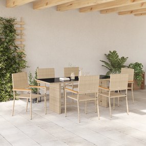 vidaXL Σετ Τραπεζαρίας Κήπου 7 Τεμαχίων Μπεζ Πολυ Ρατάν