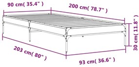 Πλαίσιο Κρεβατιού Καπνιστή Δρυς 90x200 εκ. Επεξ. Ξύλο &amp; Μέταλλο - Καφέ