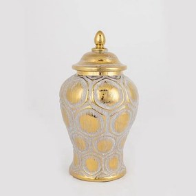 Βάζο Κεραμικό Με Καπάκι 752-20020 15x15x27.6cm Grey-Gold Estheti Home Κεραμικό