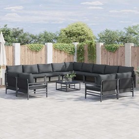 vidaXL Σετ Καναπέ Κήπου με μαξιλάρι 13 pcs Μαύρο Ατσάλι