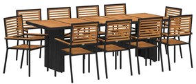 vidaXL Σέτ φαγητού για κήπο 11 pcs Μαύρο 240 x 90 x 75 cm