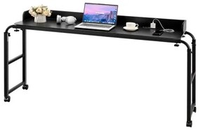 VEVOR Overbed Table Mobile Bed Side Desk 4 Wheels (2 with Brakes) &amp; Power Socket