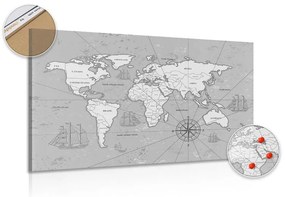 Εικόνα στο φελλό ενός ενδιαφέροντος ασπρόμαυρου χάρτη του κόσμου - 90x60