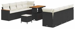 vidaXL Σετ Καναπέ Κήπου με μαξιλάρι 11 pcs Μαύρο Πολυ ράταν