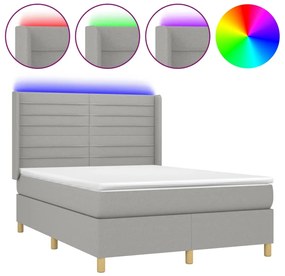 vidaXL Κρεβάτι Boxspring με Στρώμα &amp; LED Αν.Γκρι 140x190εκ. Υφασμάτινο