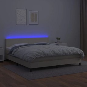 vidaXL Κρεβάτι Boxspring με Στρώμα &amp; LED Κρεμ 180x200 εκ. Συνθ. Δέρμα