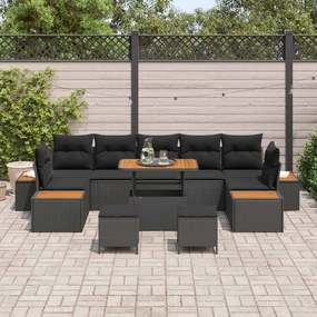 vidaXL Σετ Καναπέ Κήπου με μαξιλάρι 10 pcs Μαύρο Πολυ ράταν