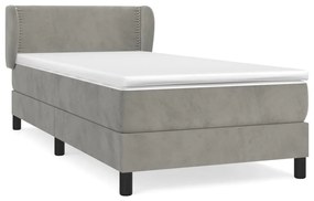 vidaXL Κρεβάτι Boxspring με Στρώμα Ανοιχτό Γκρι 90x200 εκ. Βελούδινο