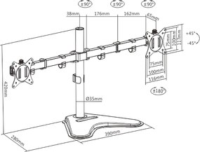 BRATECK βάση γραφείου για 2x οθόνες LDT66-T024, 17-32", έως 9kg