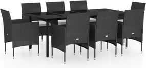 vidaXL Σετ Τραπεζαρίας Κήπου 9 τεμ Μαύρο με Μαξιλάρια