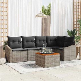 vidaXL Σετ Καναπέ Κήπου με μαξιλάρι 6 pcs Γκρι Πολυ ράταν