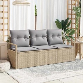 vidaXL Σετ Καναπέ Κήπου με μαξιλάρι 3 pcs Μπεζ, Ανοιχτό Γκρι
