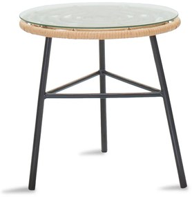 Τραπέζι Gaus pakoworld μέταλλο μαύρο-pe φυσικό-γυαλί Φ45x46εκ Model: 140-000038