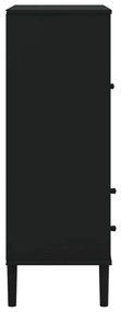 Ντουλάπι Ψηλό SENJA Μαύρο/Ρατάν 90x40x112 εκ. Μασίφ Ξύλο Πεύκου - Μαύρο
