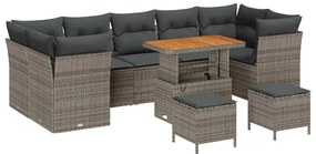 vidaXL Σετ Καναπέ Κήπου Ρυθμιζόμενο ύψος 10 pcs Γκρι συνθετικό ρατάν
