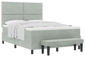 vidaXL Κρεβάτι Box Spring με Στρώμα & Πάγκο Ανοιχτό Γκρι 140x190 εκ. Βελούδο