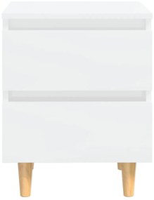 vidaXL Κομοδίνα 2 τεμ. Γυαλ. Λευκό 40x35x50εκ. Πόδια από Ξύλο Πεύκου