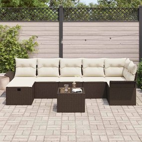 vidaXL Σετ Καναπέ Κήπου με μαξιλάρι 8 pcs Καφέ Πολυ ράταν