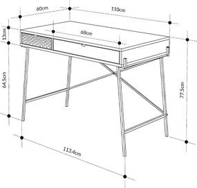 Γραφείο εργασίας Naive Megapap χρώμα sapphire oak 113,4x60x77,5εκ.