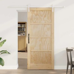 vidaXL Συρόμενη Θύρα με Σετ Υλικών 86x198.5 εκ. Στερεό Ξύλο Πεύκου