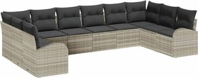 vidaXL Σετ Καναπέ με μαξιλάρι 10 pcs Ανοιχτό γκρι Πολυρατάν