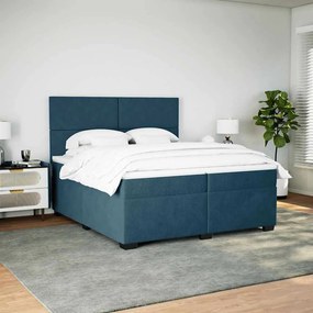 vidaXL Κρεβάτι Boxspring με Στρώμα Μπλε 200x200 εκ. Βελούδινο