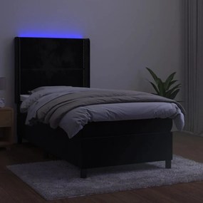 Κρεβάτι Boxspring με Στρώμα &amp; LED Μαύρο 80x200 εκ. Βελούδινο - Μαύρο