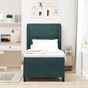 vidaXL Κρεβάτι Box Spring με Στρώμα σε Σκούρο Πράσινο, 90x200 εκ, Βελούδο